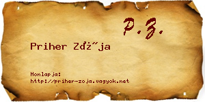 Priher Zója névjegykártya